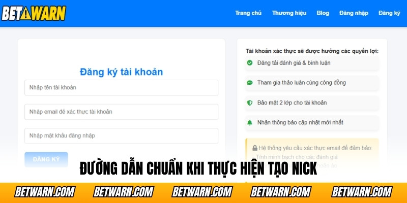 Đường dẫn chuẩn khi thực hiện tạo nick